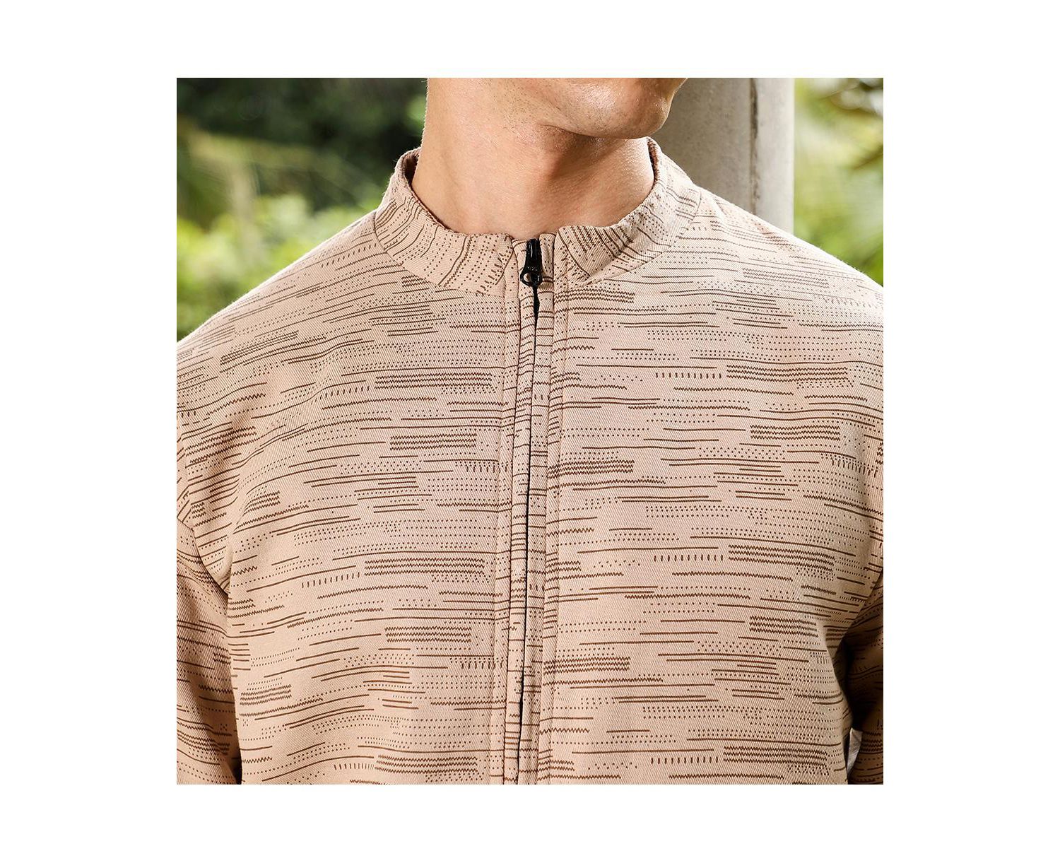 Men's Sand Beige Lined-Jacquard Bomber Jacket
