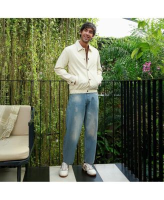 Men's Cream White Lined-Tactile Bomber Jacket