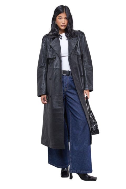 Женские куртки Warehouse Real Leather Belted Trench Coat.