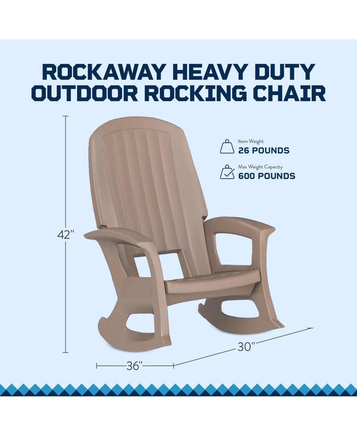 Semco Plastics Rockaway Heavy Duty All-Weather Outdoor Rocking Chair, Taupe