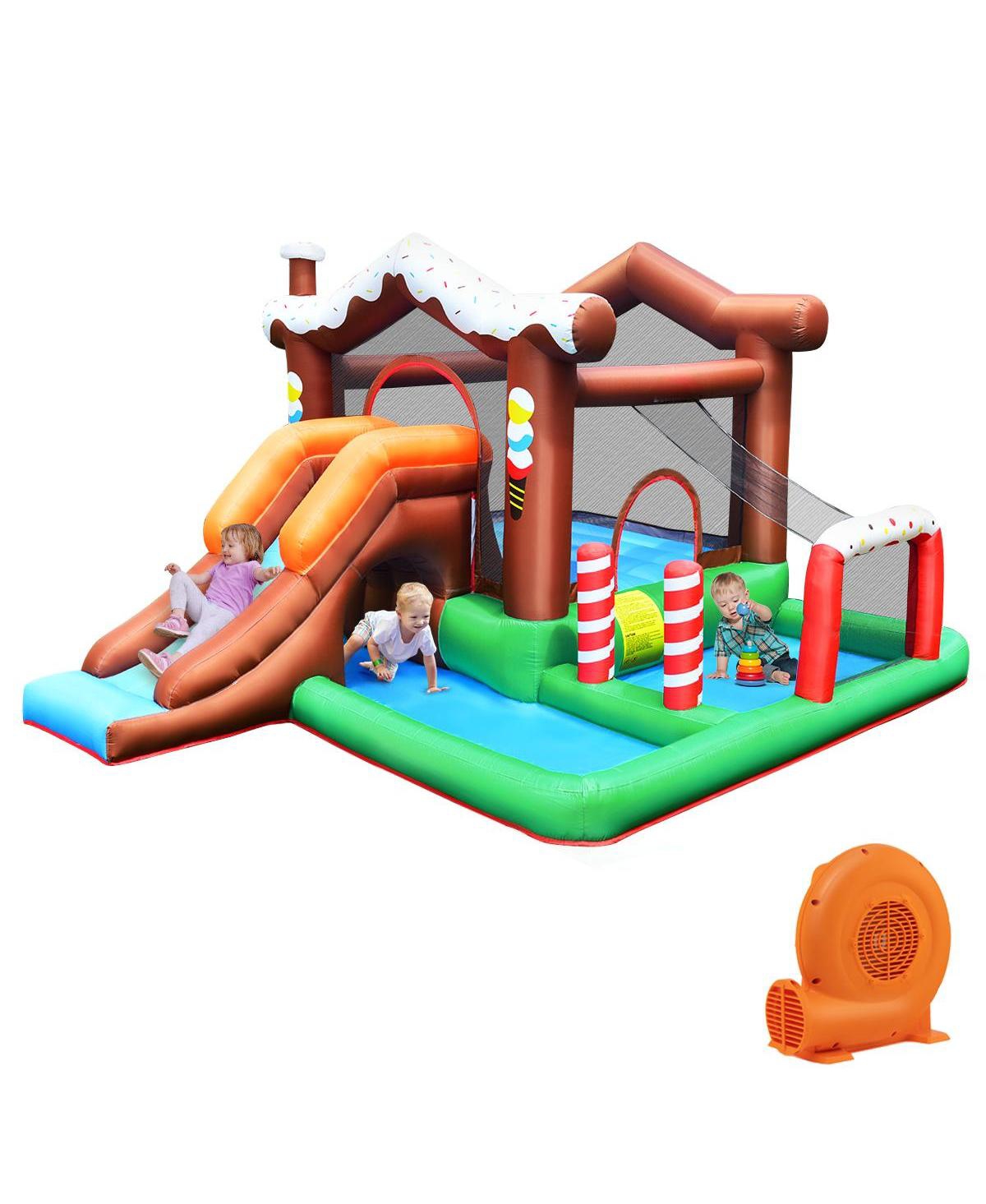 Hongge Inflatable Kids Bounce House with Slide, Climbing Wall, and 550W Air Blower
