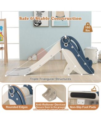 Foldable Freestanding Baby Slide and Climber with Basketball Hoop