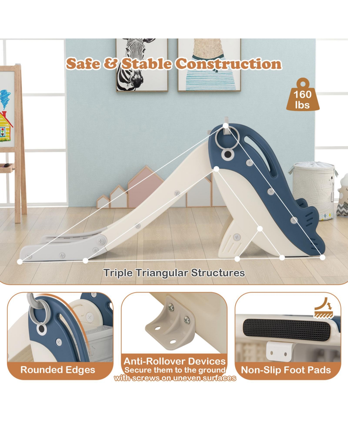 Hongge Foldable Freestanding Baby Slide and Climber with Basketball Hoop