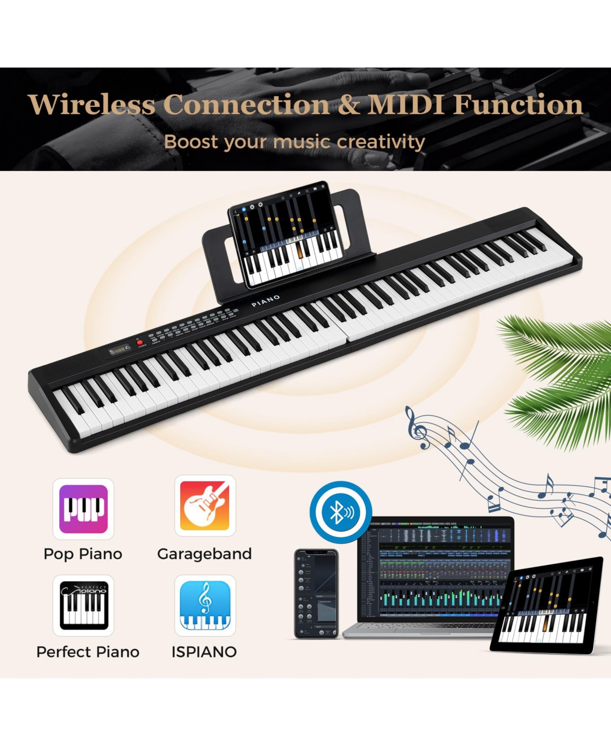 Hongge 88 Key Foldable Digital Piano Keyboard With Semi Weighted Keys And Carrying Bag