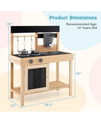 Wooden Outdoor Mud Kitchen Playset with Water Faucet & Storage
