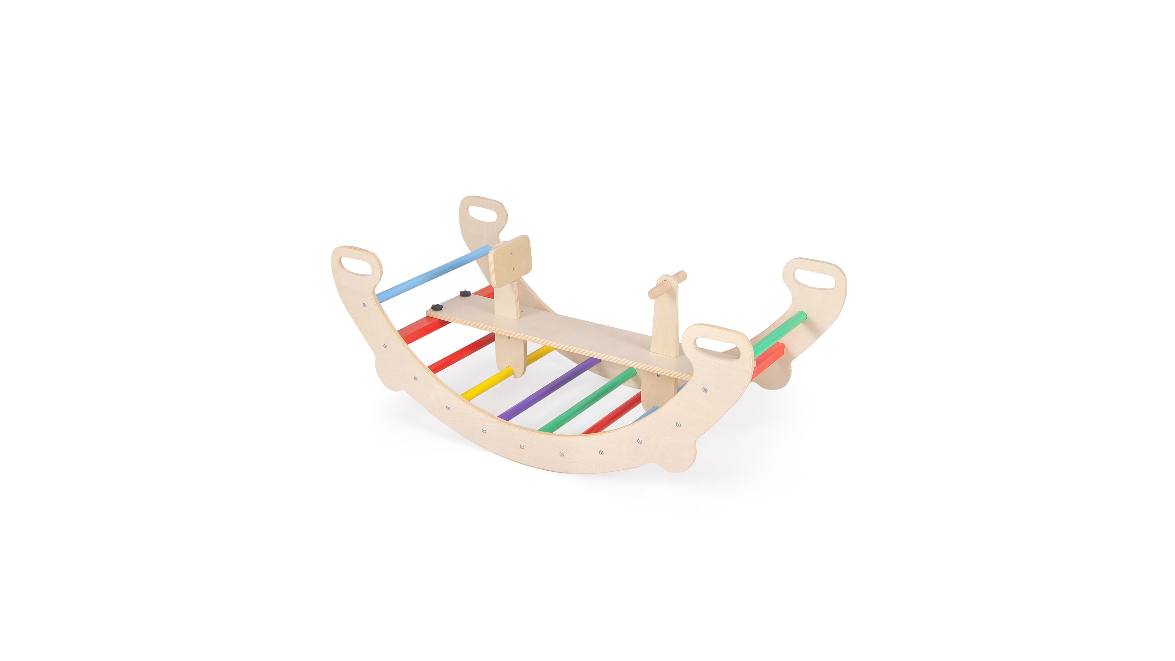 Sugift 4-in-1 Multifunctional Wooden Climbing Toys with Rocker and Crawling Tunnel-Multicolor