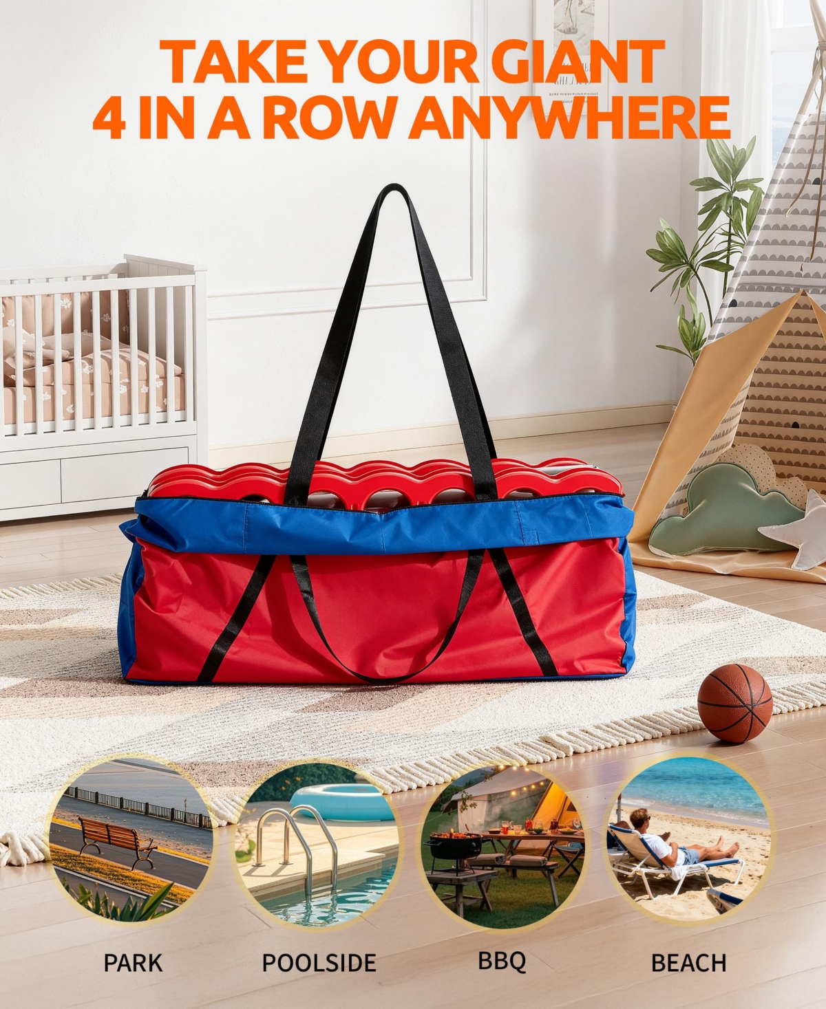 Sugift Giant 4-in-a Row Game Set for Kids and Adults with Basketball Hoop