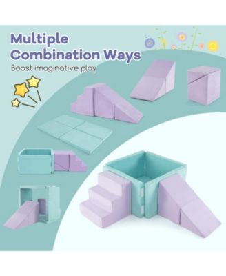 3-in-1 Suede Fabric Soft Play Set Foam Climbing Blocks for Toddlers-Purple