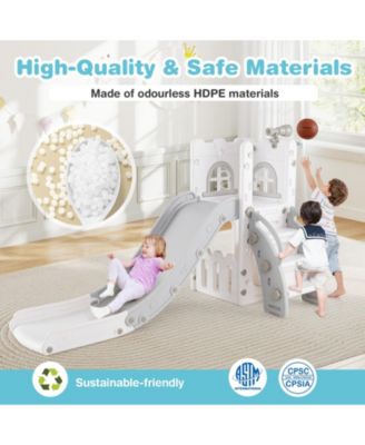 6-in-1 Toddler Slide L-shaped Playground with Basketball Hoop and Ladder