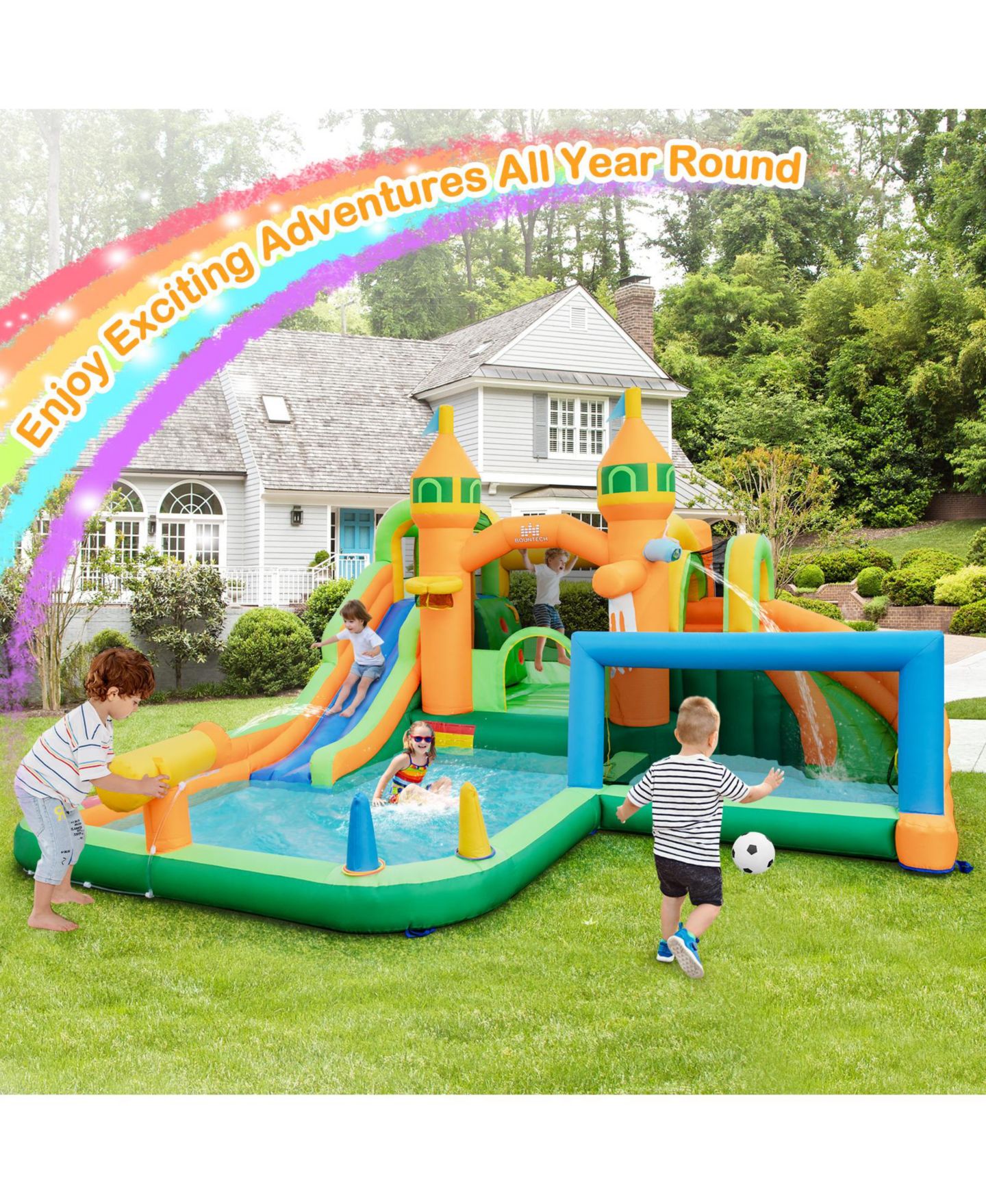 Детская игрушка SKONYON Kids Inflatable Water Slide with Multi-Game Zones and 750W Blower, Ages 3-10, цвет: Синий — фото 2