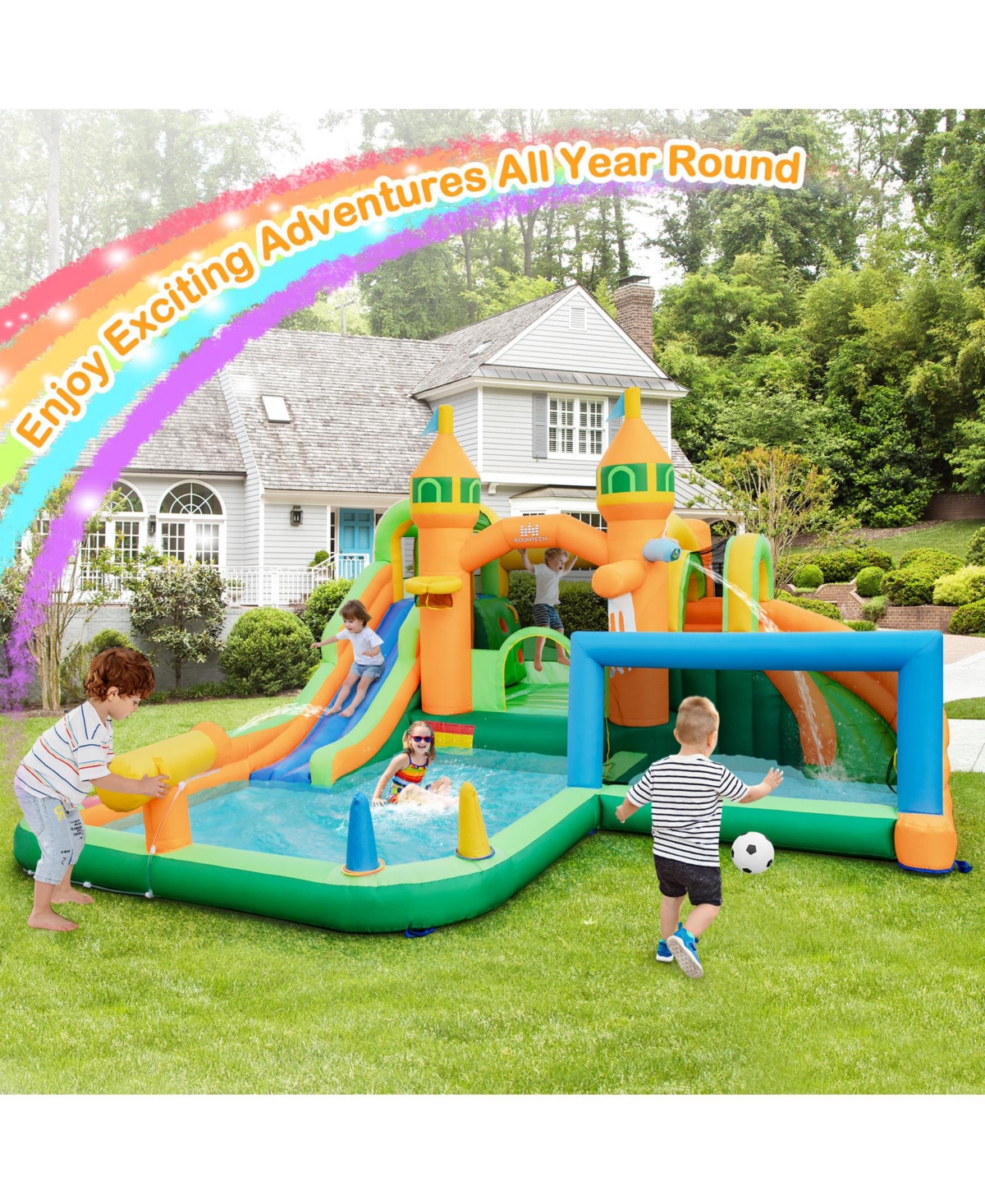 Skonyon Kids Inflatable Water Slide with Soccer Gate and 750W Blower