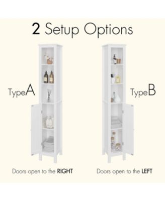Freestanding Bathroom Storage Cabinet with Adjustable Shelves Slim Single Door Cabinet with Anti Tip and Open Compartments