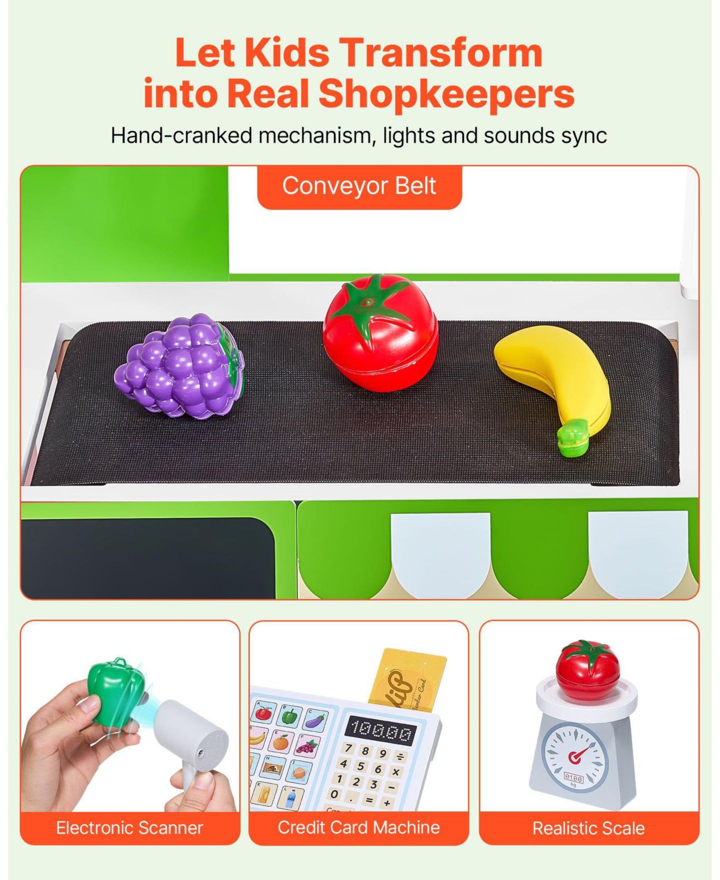Детский игровой набор Mecale Grocery Store Working Conveyor Belt 35-Piece Playset, Ages 3+, цвет: Зелёный — фото 5