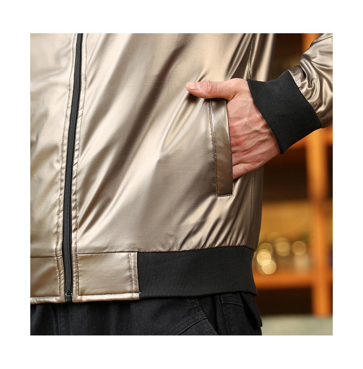 Campus Sutra Men's Antique Bronze Patent-Panel Bomber Jacket