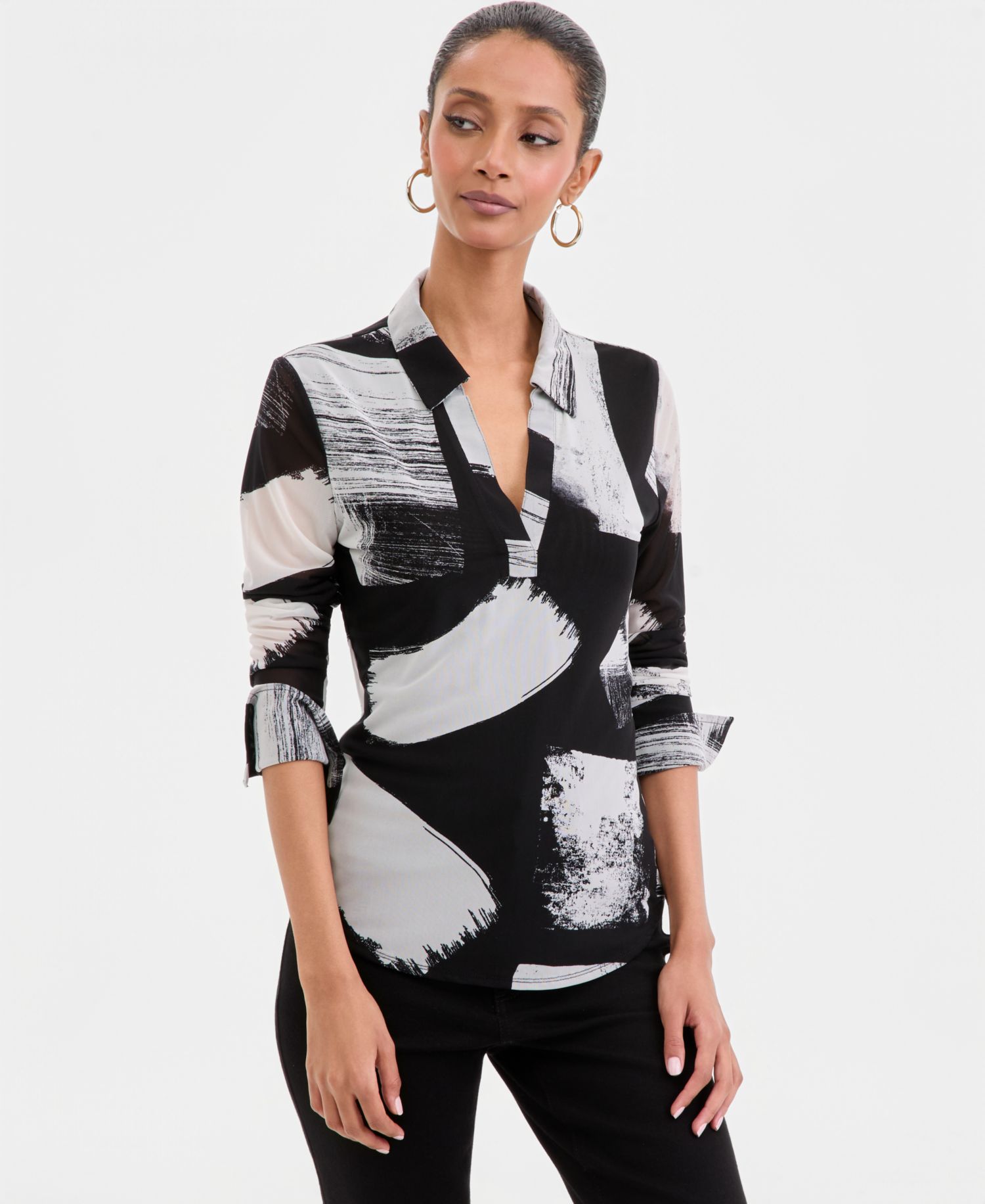 Plus Size Johnny-Collar Top