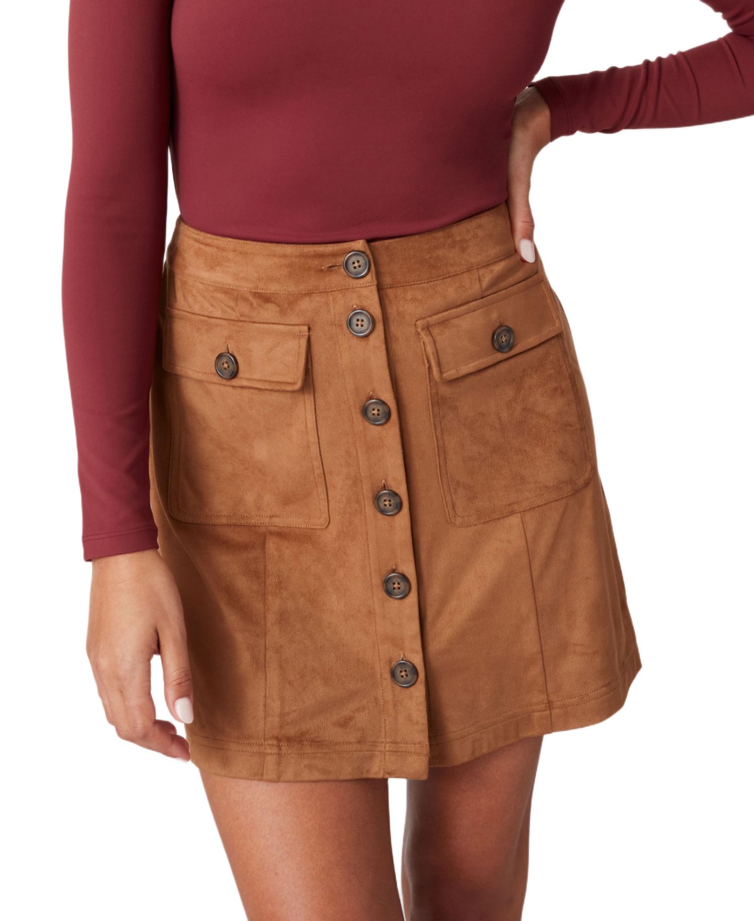 Women's Faux Suede Button-Front Kendall Skirt
