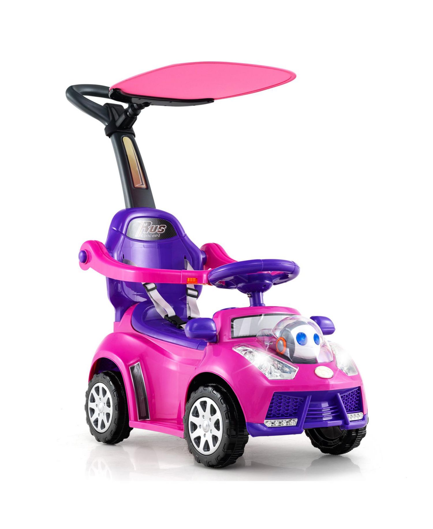3-in-1 Sliding Walker w/ Adjustable Canopy Horn Music & Light for Boys & Girls