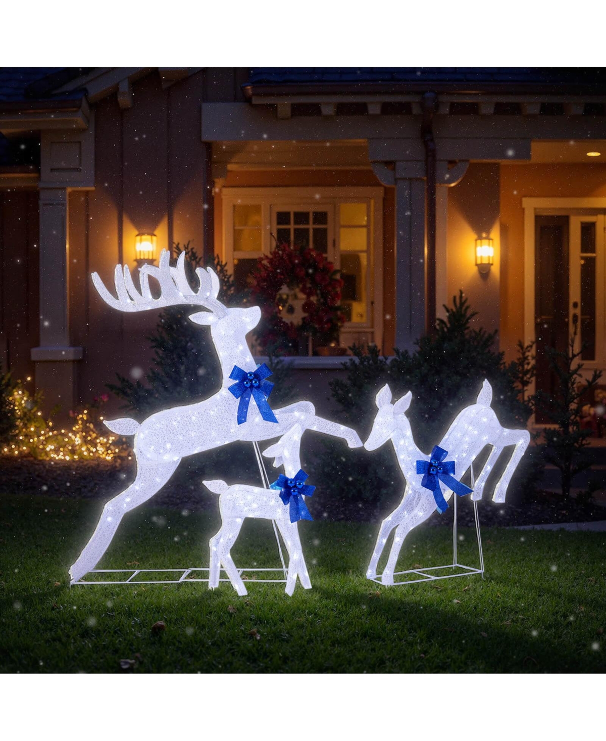 Costway 3 Pcs Lighted Christmas Reindeer Family Set Holiday Decoration with 255 Lights
