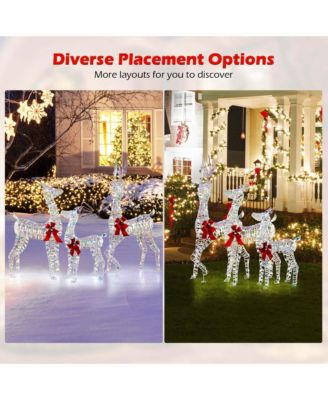 3-Piece Large Lighted Christmas Reindeer Family with LED Lights & Bows Buck