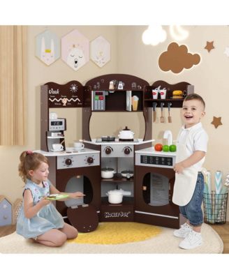 Corner Kitchen Playset with Coffee Machine Oven Microwave Washing Machine