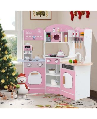 Corner Kitchen Playset with Coffee Machine Oven Microwave Washing Machine