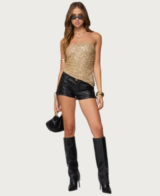 Women's Kariss Lace Up Faux Leather Micro Shorts