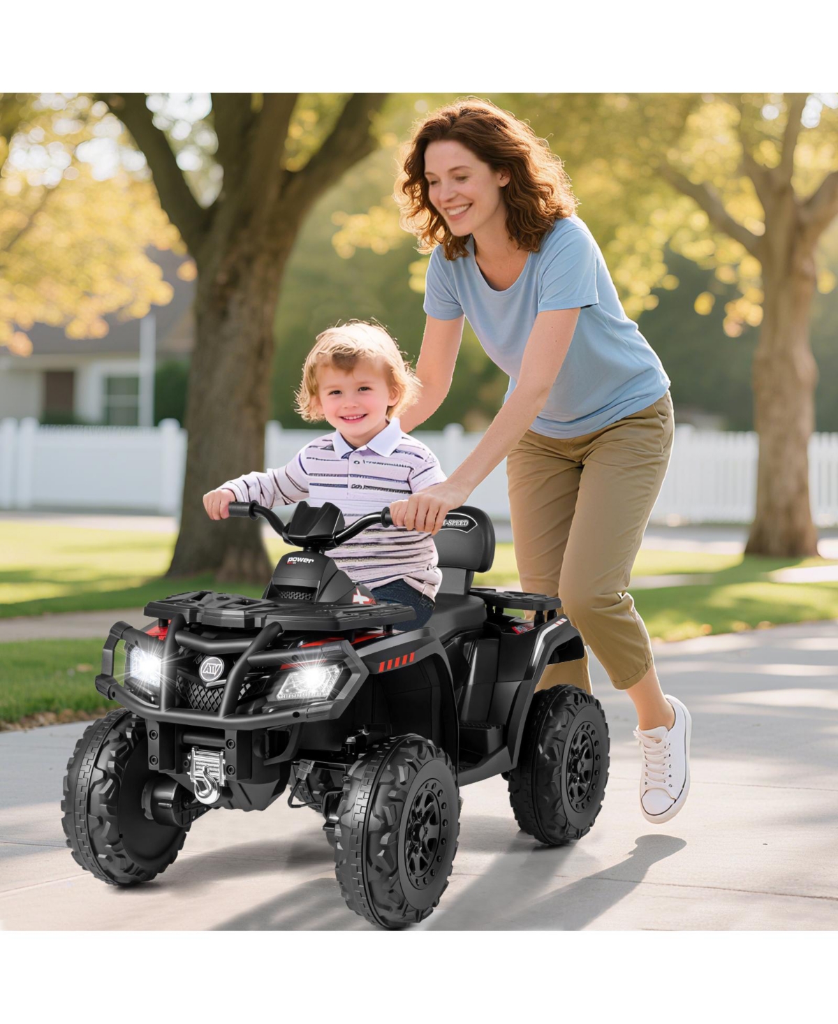 Gymax 24V 2-Seater 4-Wheeler Quad Electric Vehicle w/ 4 Motors Soft Start Led Lights