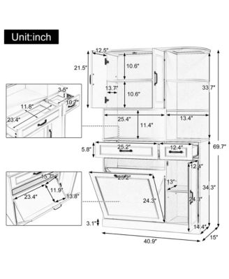Tall Freestanding Storage Cabinet with Drawers Doors and Adjustable Shelves in White