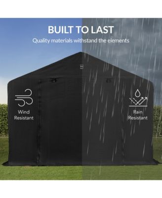 10x8ft Outdoor Fabric Storage Shed, Steel Frame, Dual Zipper Doors, Window