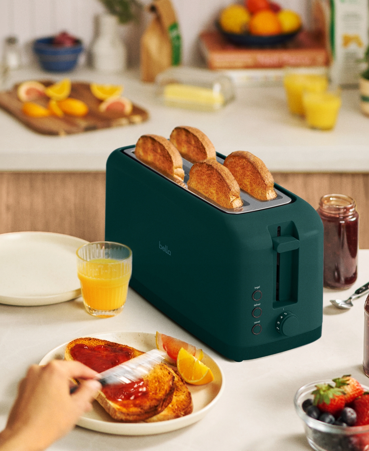 Bella 4-Slice Wide-Slot Slim Toaster, Forest Green