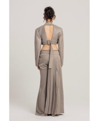 Women's Linen-Blend Shiny Woven Belted Skirt