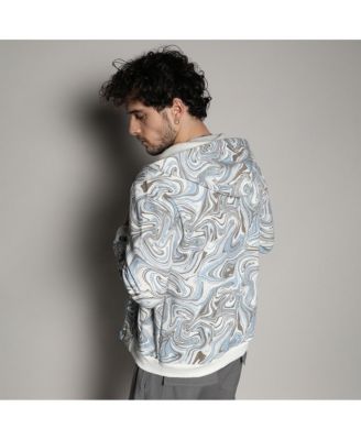 Men's Icy Blue & Olive Green Contrast Fluid Zip Front Hoodie