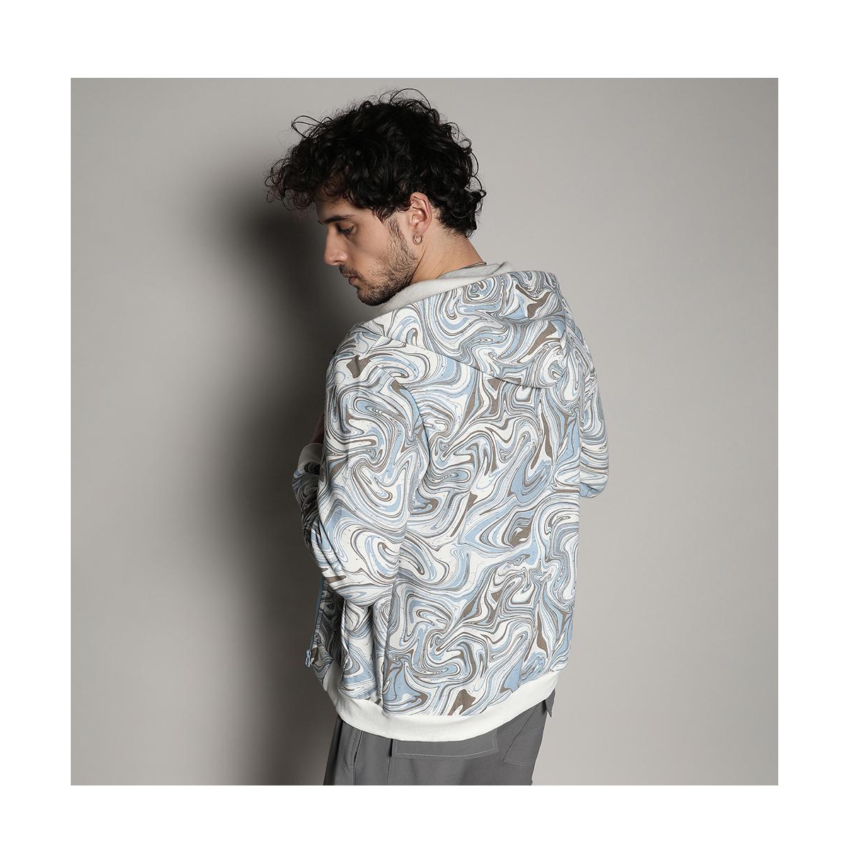 Campus Sutra Men's Icy Blue & Olive Green Contrast Fluid Zip Front Hoodie