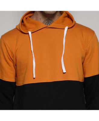 Men's Black & Mustard Yellow Pullover Hoodie With Ribbed Hem