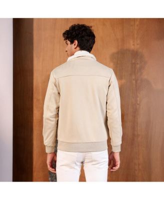 Men's Saltbox Beige Contrast Sherpa-Lined Suede Bomber Jacket
