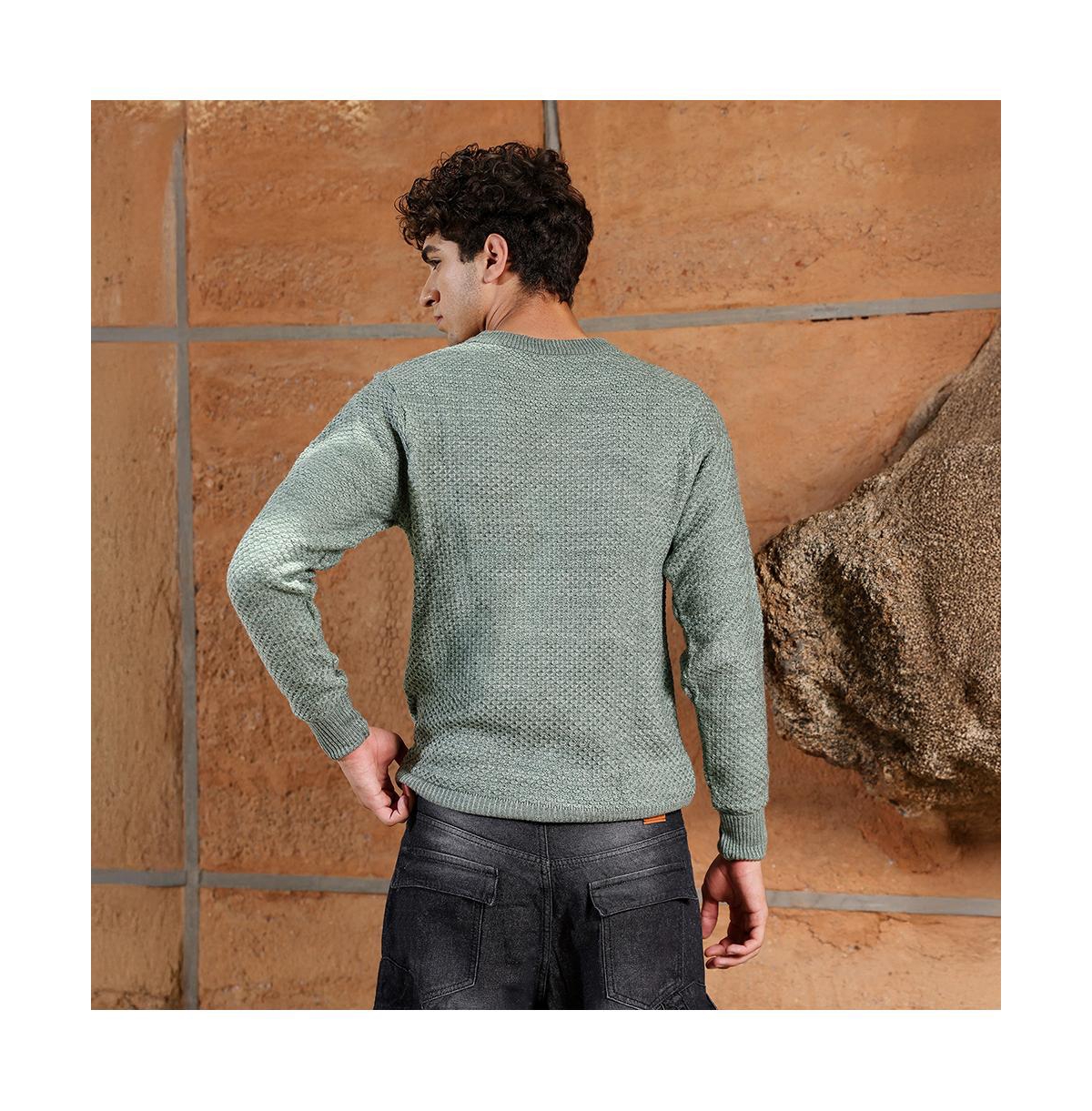 Campus Sutra Men's Geo-Jacquard Knit Pullover Sweater