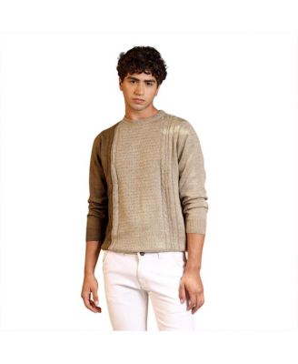 Men's Sand Beige Textured-Jacquard Knit Pullover Sweater