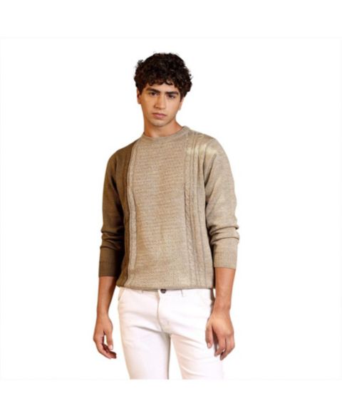 Мужской свитер Cahoot Campus Sutra Sand Beige Textured-Jacquard Knit Pullover, цвет: Бежевый / Хаки
