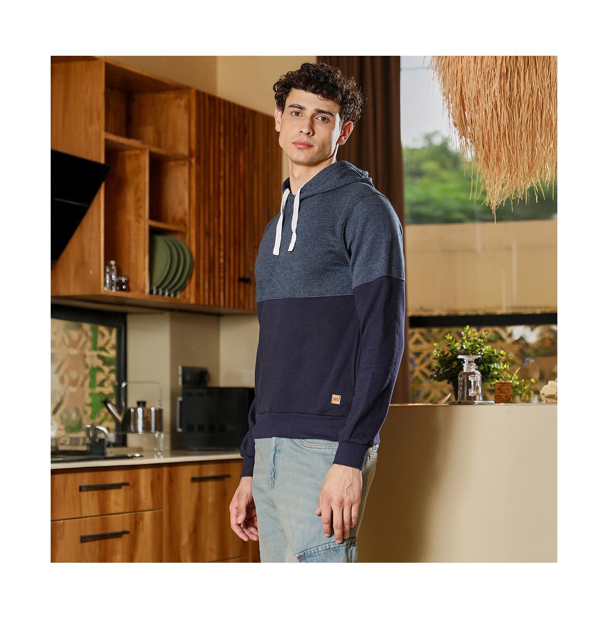 Campus Sutra Men's Prussian Blue Block Pullover Hoodie