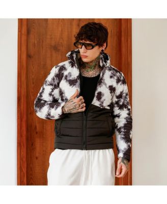 Men's Obsidian Black & Chalk White Dye-Block Quilt Puffer Jacket