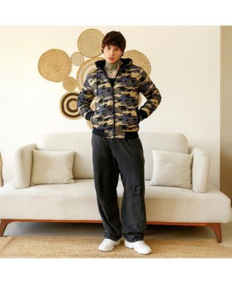 Men's Army Green & Khaki Beige Camouflage Fleece-Lined Jacket