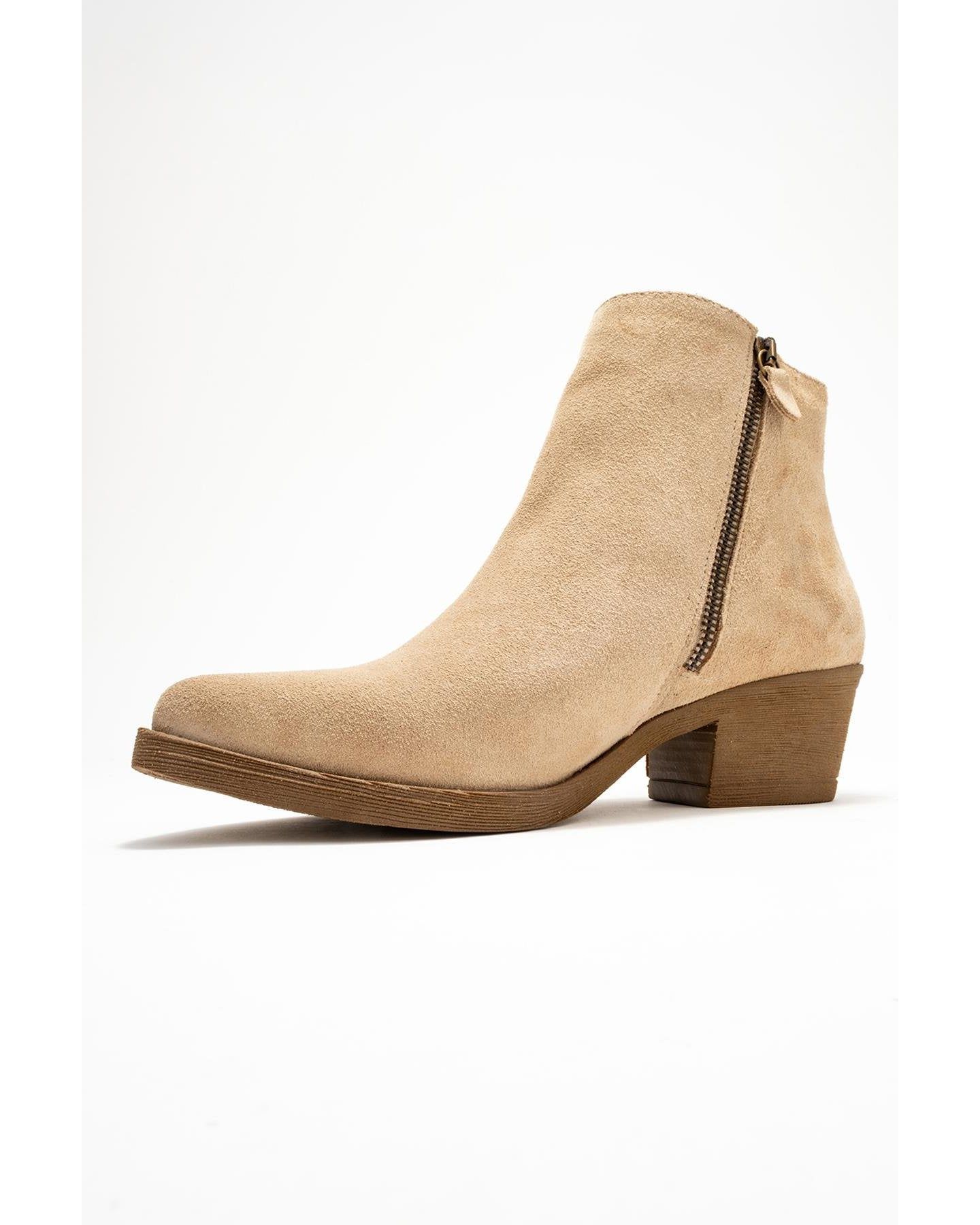Женские ботинки Forever & Always Shoes Jayer Leather Double-Zip Block Heel Boot, цвет: Бежевый замшевый кожаный — фото 5