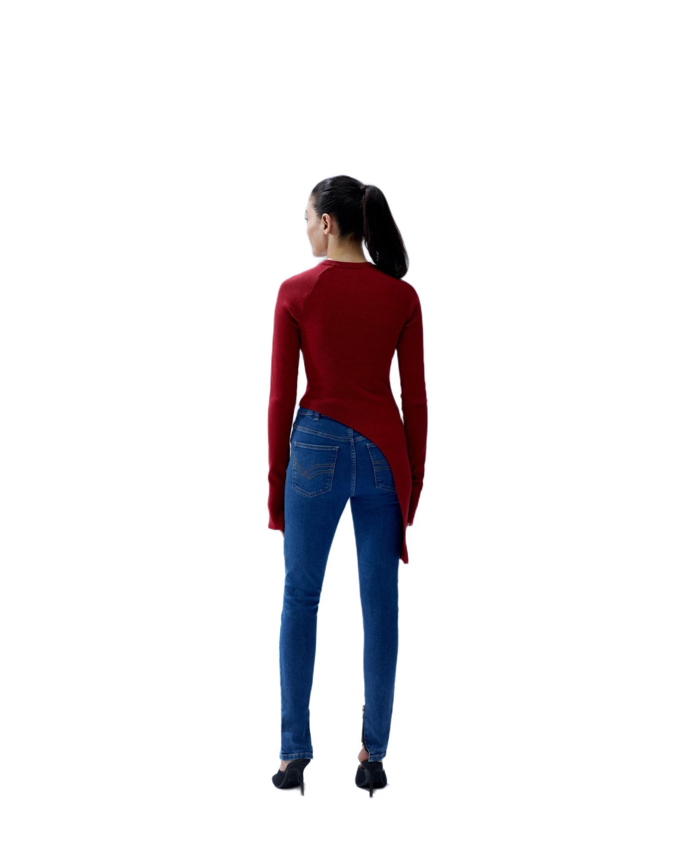 Женский топ PCFG Your itch 2 Tones Rib Long Sleeve, цвет: Красный — фото 2