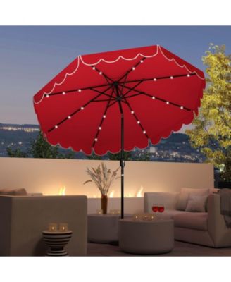 9.3 FT Solar Patio Umbrella Outdoor Market Sunshade with 24 LED Ruffles