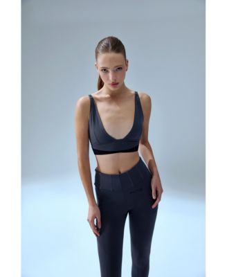 Women's Polyamide-Blend Cropped V-Neck Active Top