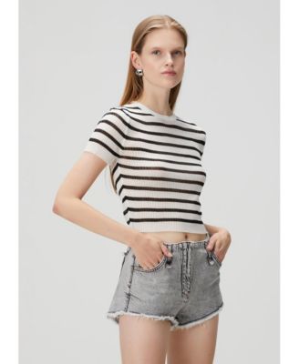 Women's Striped Short Sleeve Knit Top