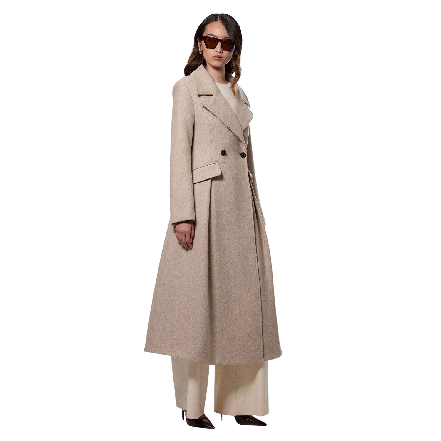 Women's Wool Tailored Flared Skirt Midi Coat