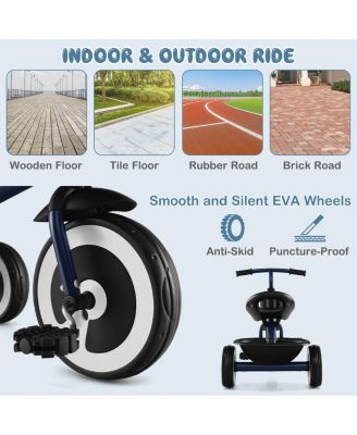 Toddler Tricycle with Adjustable Seat and Storage Baskets for 1.5-5 Years Old-Navy