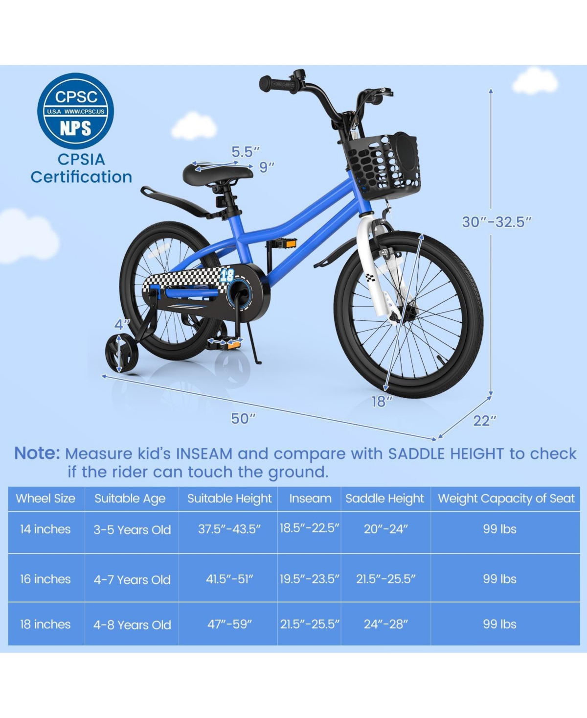 Sugift 18 Feet Kids Bike with Removable Training Wheels