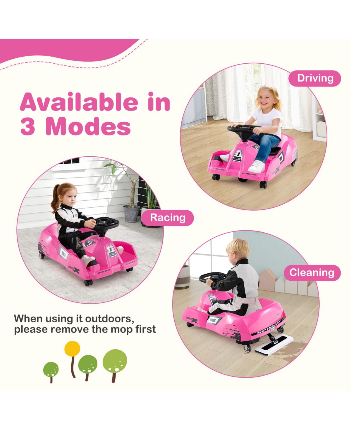 Sugift 12V Electric Cleaning Go Kart with Detachable Mop and Remote Control